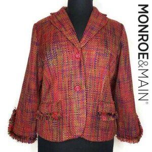 Monroe & Main Womens Multicolor Fringe Jacket Button-Up XXL fall spring casual